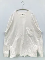 UNIQLO U Tシャツ/カットソー XL ホワイト 無地 ワンポイント ミドル丈 長袖 クルーネック(丸首)