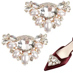 汎用性 耐久性 靴飾り ファション シューズクリップ飾り 簡単取り外し クリスタルビジュー ワンタッチ着脱 2個セット 結婚式 シューズクリップ パーティー入学式 [SensaBliss]