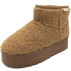 ショート ムートンブーツ 厚底 ボア ローゴン] 軽量 MZ1982 [モズ レディース