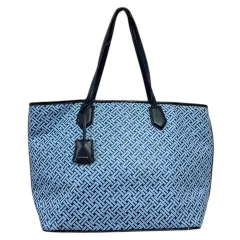 コールハーン COLE HAAN トートバッグ 肩掛け 総柄 大容量 A4収納可 マグネット開閉 チャーム付 青 ブルー 水色 紺 ネイビー