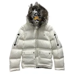 バーバリー BURBERRY ダウンジャケット 長袖 フード 無地 ロゴ フェザー混 ファー BMP75-127-02 L クリーム