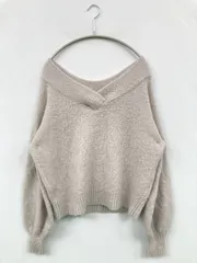 w closet ニット/セーター F ベージュ ウール・ニット ナイロン 無地 ショート丈 長袖 Vネック オフショルダー