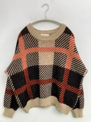 ニット/セーター S-M その他 チェック柄 ミドル丈 長袖 クルーネック(丸首)