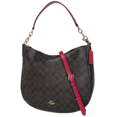 コーチ COACH シグネチャー ショルダーバッグ 2WAY ハンドバッグ ショルダーバッグ コーティングキャンバス ブラウン レッド F39527 レディース 【中古】