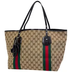 グッチ GUCCI GG柄 トートバッグ シェリーライン ウェブ エナメル トートバッグ GGキャンバス ベージュ ブラウン 211970 レディース 【中古】