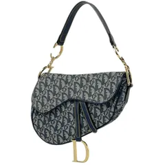 クリスチャンディオール Christian Dior トロッター柄 サドルバッグ ハンドバッグ ワンショルダー ロゴ ショルダーバッグ キャンバス ネイビー レディース 【中古】