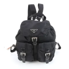 極美品 プラダ テスート ナイロン 三角ロゴ レザー リュックサック リュック バックパック ブラック 黒 レディース RUE DE35-10【中古】