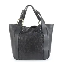 美品 グッチ 257051 パイソン レザー トート バッグ 肩掛け ショルダー ハンド 本革 ブラック 黒 A4 レディース MRM DL2-10【中古】