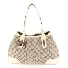 美品 グッチ GG キャンバス シェリー ライン プリンシー 163805 レザー トート バッグ 肩掛け ショルダー レディース REE DL15-3【中古】
