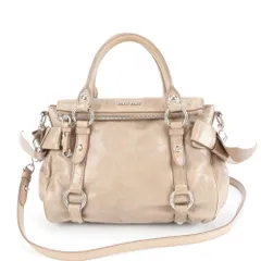 極美品 ミュウミュウ サイド リボン レザー 2WAY ショルダーバッグ 斜め掛け ハンド トート 本革 レディース MRM DL4-9【中古】