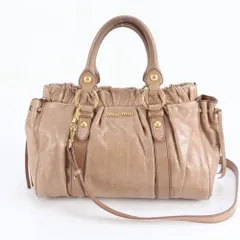 美品 ミュウミュウ ヴィッテロリュクス レザー 2WAY ショルダーバッグ 斜め掛け ハンド トート ブラウン レディース RRE DL25-5【中古】