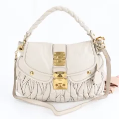 極美品 ミュウミュウ マテラッセ レザー 2WAY ショルダーバッグ 斜め掛け クロスボディ ゴールド 金具 トート レディース REE DL18-4【中古】