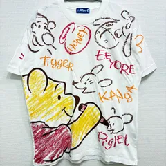 古着 美品 ユーズド ディズニーランド くまのプーさん Tシャツ Lサイズ ホワイト 総柄 Winnie the Pooh 半袖 夏物 夏服 メンズ レディース ユニセックス かわいい アニメ Disney ディズニーシー ピグレット イーヨー ティガー