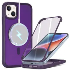 iPhone 15 Plus用ケース MagSafe対応 両面強化ガラスで全面保護！米軍耐衝撃！半透明でワイヤレス充電対応 2 97
