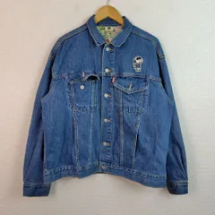 GU ジーユー SNOOPY スヌーピー PEANUTS コラボ デニムジャケット キャラクター刺繍 スヌーピー ブルー XLサイズ メンズ 古着 ストリート アメカジ