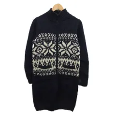 マリークワント MARY QUANT ニットワンピース セーター ジップ 編み込み ウール 紺 ネイビー M