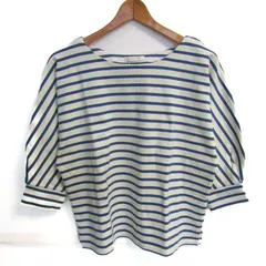 アクアガール カットソー シャツ 未使用 半袖 コットン ボーダー トップス 白 レディース Mサイズ オフホワイト×ブルー aquagirl