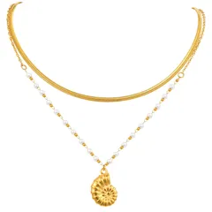 【特価商品】シェル型ペンダント 海モチーフ 二連チョーカー 重ね付けデザイン ステンレス 夏アクセサリー ゴールド 海辺ファッション レディース 金属アレルギー対応 ネックレス カジュアルコーデにぴったりな一品 [Deelfel]