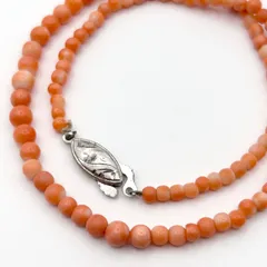 桃珊瑚 7.94g 5mm〜3mm SILVER刻印グラデーションネックレスコーラル ピンクサンゴラウン ド丸玉