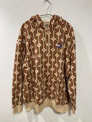 PUMA 総柄 プルオーバーパーカー メンズ L相当 ベージュ コットン100%