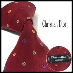 クリスチャンディオール  ネクタイ  ブランド  レッド  ボルドー  赤  ドット  フランス製  シルク  ビジネス  結婚式  ChristiaDior