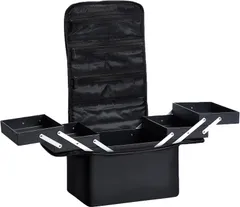 【人気商品】Hapilife プロ用 メイクボックス コスメボックス メイクブラシバッグ 化粧ポーチ コスメポーチ メイクポーチ 仕切り ショルダー付き 化粧品収納 大容量 プロ仕様 持ち運び (ブラック)