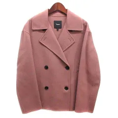 セオリー Theory ウール カシミヤ ダブルフェイス Pコート ピーコート LUXE NEW DIVIDE CASUAL PEACOAT B ピンク P 1309602 美品