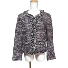 KOJI WATANABE STYLE ツイードジャケット ノーカラージャケット フリンジ ピンク系 11号 日本製 東京スタイル フォーマル セレモニー 入学式 卒業式