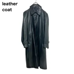 【牛革】leather coat レザーコート　ロング丈　日本製　黒　L