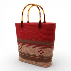 【極美品】八重山みんさー織 ハンドバッグ 手織り 伝統工芸品 タグ付き 新品】八重山伝統工芸品 あざみ屋 八重山ミンサー織トートバッグ 夏花