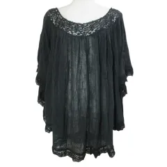 デニム&サプライ ラルフローレン DENIM & SUPPLY RALPH LAUREN スモックブラウス プルオーバー レース 5分袖 ベルスリーブ オフショルダー インド綿 S 160/84A 黒 ブラック /X