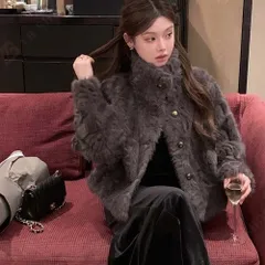 ショートコート レディース 毛皮・ファーコート 長袖 着痩せ 冬服 新品 快適 保温 柔らかい ふわふわ もふもふファッション 高級感 日常 通勤