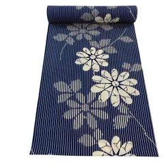 反物 優品 小紋 縞 草花 青 綿 【中古】