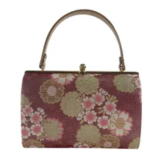 【美品】 和装バッグ 優品 フォーマル 桜 金糸 箔 濃ピンク 和装小物  【中古】