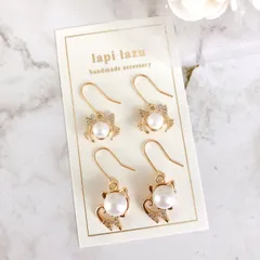キュービックジルコニア 猫ちゃんセット パール《ピアス/イヤリング》