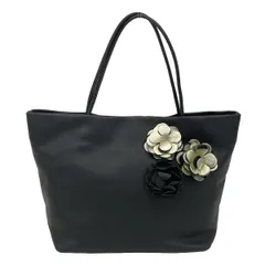 agnes b(アニエスベー) トートバッグ - 黒×ゴールド フラワー(花) レザー