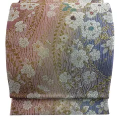 【美品】 袋帯 秀品 草花 幾何学 箔 金糸 朱色 六通 正絹 【中古】