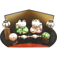 【新品】 【 ねこのひな祭りセット 】 かわいい猫の雛人形です 【陶器製_手描き】 1