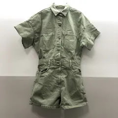 ZARA レディース デニム ジャンプスーツ 半袖 オールインワン Mサイズ カーキ グリーン系 SGKY26-0513