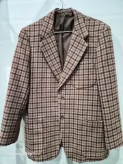 チェック柄 ブラウン ウール ジャケット (メンズ レディース ユニセックス)