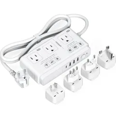 変圧器 海外旅行用 韓国 220vから100v TESSAN 海外変圧器 SEタイプ プラグ延長コード付き 海外 コンセント 変換プラグ C BF O Lタイプ付き 全世界対応 3USB-A 1USB-C 降圧トランス 電圧変換器