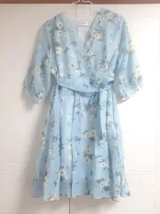 フラワーパターン シフォン フレア ラップ ONE PIECE スカイブルー F
