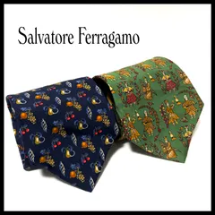 2点セット  サルヴァトーレフェラガモ  ネクタイ  ブランド  ネイビー系  グリーン系  シルク  イタリア製  ビジネス  結婚式  Salvatore Ferragamo