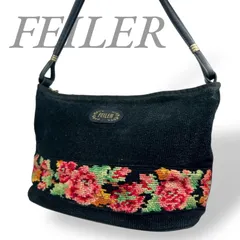 【B4454】 FEILER フェイラー トートバッグ シュニール織 レザー ブラック 花柄 フラワーデザイン レディース エレガント コンパクト
