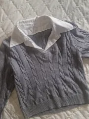 エイブリー 一体型 ケーブル編み ニット シャツ レイヤード