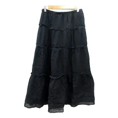 アツロウタヤマ ATSURO TAYAMA フレアスカート ロング レース フリル ウール 38 M 黒 ブラック /MN