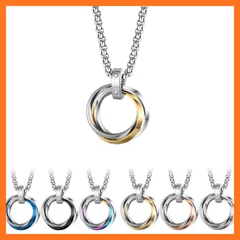 【新品】 [LinnWell] ネックレス メンズ レディース ファッション人気アクセサリー 三連リング ペンダント ステンレスネックレス 誕生日 記念日プレゼント (ゴールド) 0