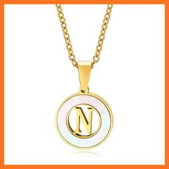【新品】 ネックレス レディース ゴールド 金 英語ネックレス ステンレス鋼 金属アレルギー対応 貝殻N字ペンダント コイン イニシャルネックレス オシャレ アクセサリー パーティー 0