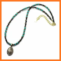 【新品】 [シルバーワン] se 聖母マリア ネックレス 不思議のメダイ ターコイズ ブラックスピネル [長50cm] ビーズ 天然石 メンズ 0