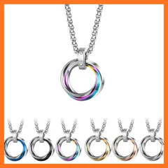 【新品】 [LinnWell] ネックレス メンズ レディース ファッション人気アクセサリー 三連リング ペンダント ステンレスネックレス 誕生日 記念日プレゼント (カラフル) 0